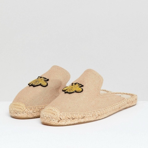 ASOS Soludos Beige Espadrille Mules With Bee Embroidery SIZE 9.5 - Picture 2 of 9